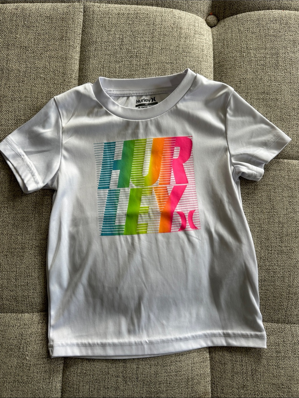 Hurley White Tee with Neon Rainbow Logo